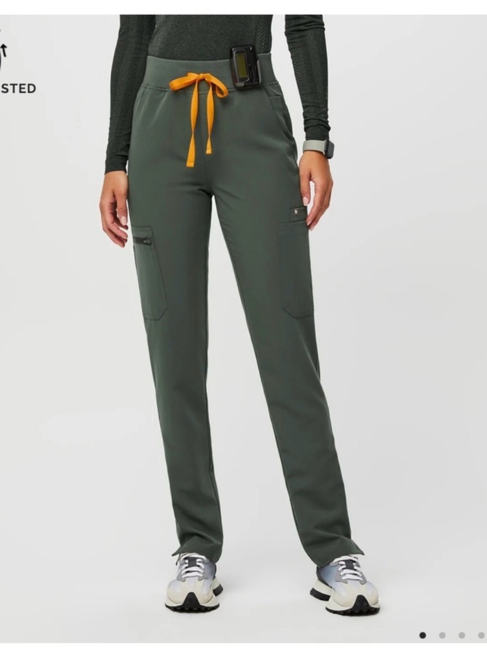 Figs High Waisted Yola Skinny Scrub Pants Moss Green Large Petite LP